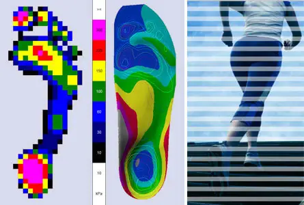 Fußdruckmessung, digital modellierte Einlage und Läuferin